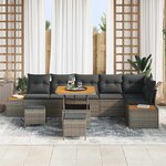 vidaXL Ensemble de canapé de jardin avec coussin 9 Pièces Gris