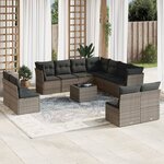 vidaXL Salon de jardin avec coussins 12 Pièces gris résine tressée
