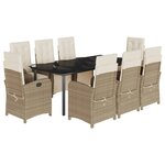 vidaXL Ensemble à manger de jardin et coussins 9 Pièces beige Poly rotin