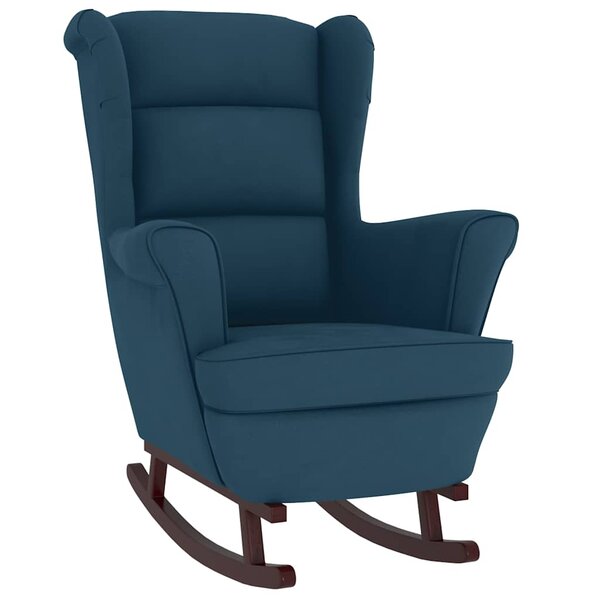 vidaXL Fauteuil à bascule à oreilles en velours bleu bois massif