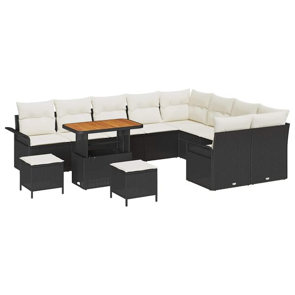 vidaXL Ensemble de canapé de jardin 12 Pièces Noir polyrotin