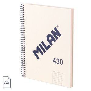 Cahier à Spirale Milan Serie 1918 Format A5 Grille 5x5mm - 80 Feuilles de 95 gr/m2 - Microperforé 2 Trous - Coloris Beige