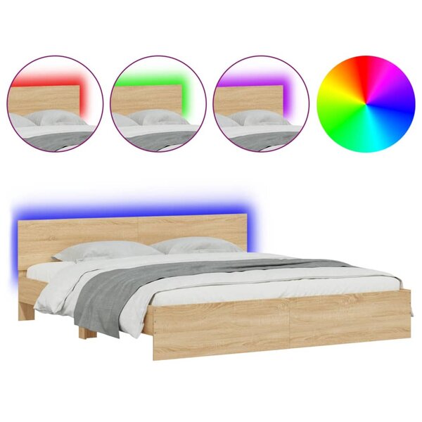 vidaXL Cadre de lit avec tête de lit et LED chêne sonoma 200x200 cm
