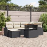 Ensemble de canapé de jardin 7 pièces avec coussins noirs en rotin synthétique
