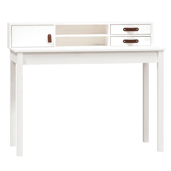 Bureau table poste de travail meuble d'ordinateur informatique étude 110 x 50 x 93 cm bois massif de pin blanc 02_0023507