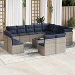 vidaXL Salon de jardin avec coussins 13 Pièces gris résine tressée