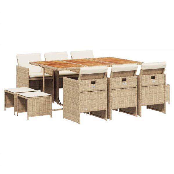 vidaXL Ensemble à manger de jardin et coussins 11 Pièces beige poly rotin