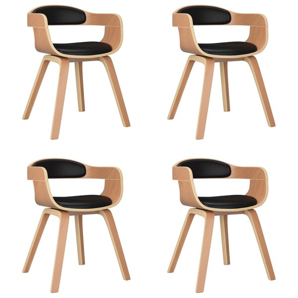 vidaXL Chaises à manger lot de 4 noir bois courbé et similicuir