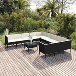 vidaXL Salon de jardin 12 Pièces avec coussins résine tressée noir