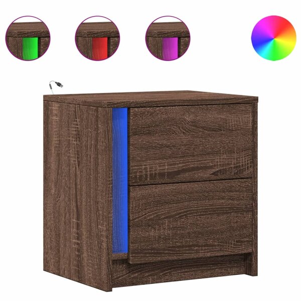 vidaXL Armoires de chevet et lumières LED 2 Pièces chêne marron