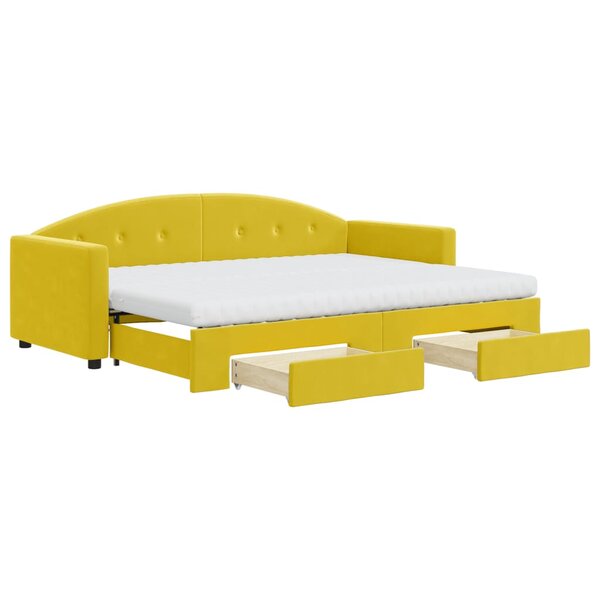 vidaXL Lit de jour avec gigogne et tiroirs jaune 80x200 cm velours