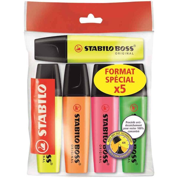 Ecopack de 5 Surligneurs BOSS ORIGINAL STABILO