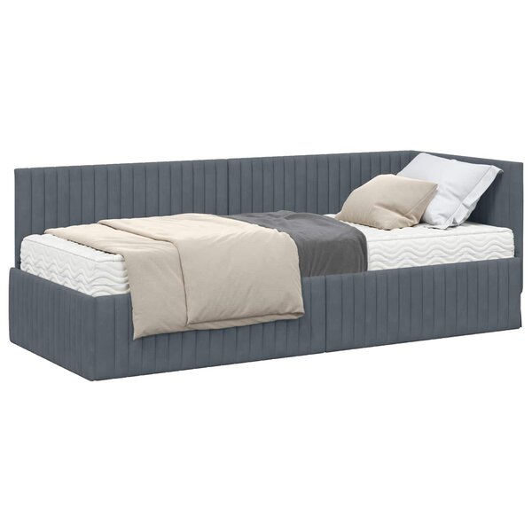 vidaXL Cadre de lit d'angle avec matelas 2 pièces Gris foncé