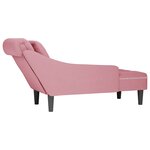 vidaXL Fauteuil long avec coussin et accoudoir droit rose velours