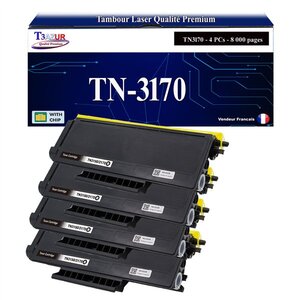 T3AZUR - 4x Toners compatibles avec Brother TN3170 pour Brother MFC-8460  MFC-8460N  MFC-8860DN  MFC-8870DW Noir - 8 000 pages