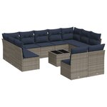 vidaXL Salon de jardin avec coussins 12 Pièces gris résine tressée