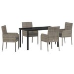 vidaXL Set de repas de jardin de 5 pièces avec coussins gris en poly rotin.