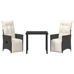 vidaXL Ensemble de salle à manger pour jardin 3 Pièces Noir Poly rotin
