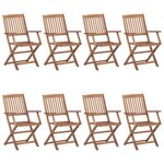 vidaXL Chaises pliables de jardin 8 Pièces avec coussins Bois d'acacia