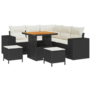 vidaXL Ensemble de canapé de jardin avec coussin 8 Pièces Noir et Crème