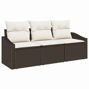 vidaXL Ensemble de canapé de jardin 3 Pièces Marron Poly rotin