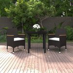 vidaXL Ensemble à manger de jardin coussins 3 Pièces Résine tressée Verre