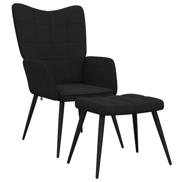vidaXL Chaise de relaxation avec tabouret Noir Tissu