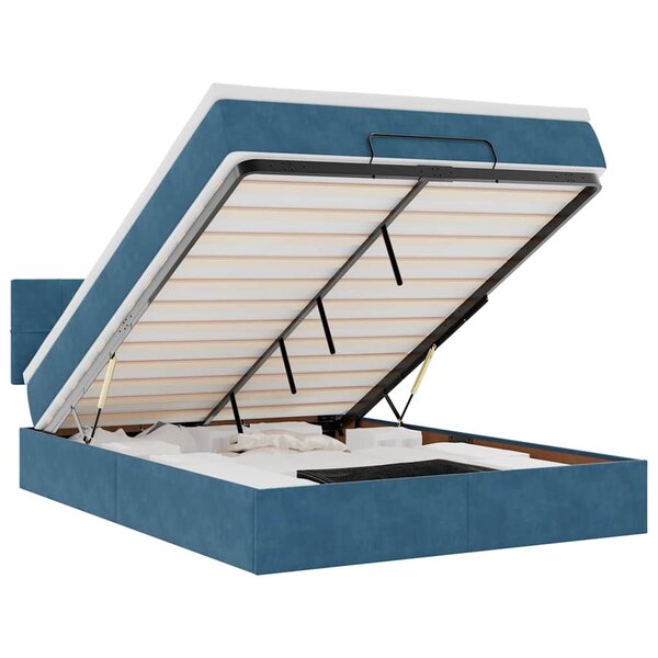 vidaXL Cadre de lit ottoman avec matelas bleu foncé 140x190 cm velours