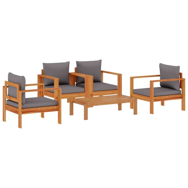vidaXL Salon de jardin avec coussins 5 Pièces Bois d'acacia solide