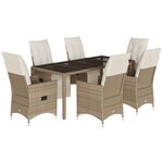 vidaXL Ensemble de bistro de jardin 7 Pièces coussins beige poly rotin
