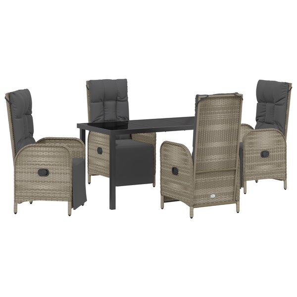 vidaXL Set de salle à manger de jardin 5 pièces avec coussins Gris Poly rotin