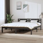 vidaXL Cadre de lit Gris Bois massif 180x200 cm Super King