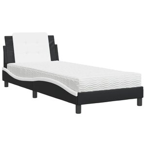 vidaXL Lit avec matelas noir et blanc 90x200 cm similicuir