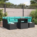 vidaXL Ensemble de Canapés avec coussin 7 Pièces Noir et Bleu polyrotin