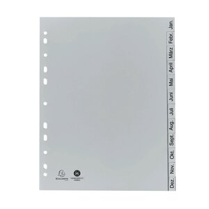 Intercalaires Imprimés Mensuels Pp Recyclé Gris - Januar-dezember(allemand) - 12 Positions - A4 - Gris - Exacompta