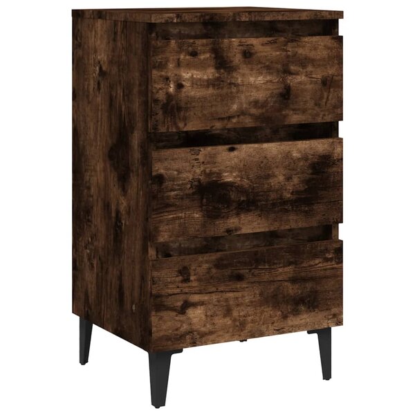 vidaXL Table de chevet avec pieds en métal Chêne fumé 40x35x69 cm