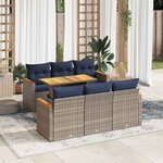 vidaXL Salon de jardin avec coussins 7 Pièces gris résine tressée