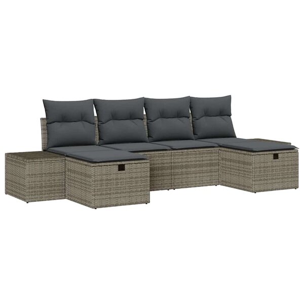 vidaXL Ensemble de canapé de jardin avec coussin 6 Pièces Gris Poly rotin