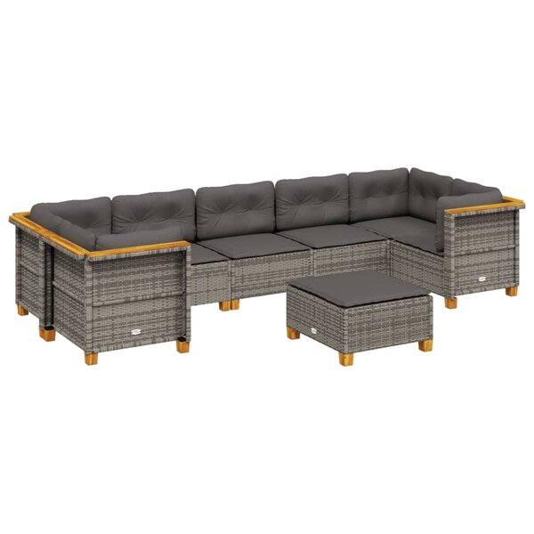 vidaXL Salon de jardin 8 Pièces avec coussins gris résine tressée