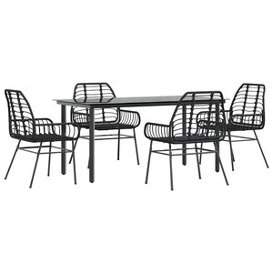 vidaXL Ensemble à manger de jardin 5 Pièces noir résine tressée verre