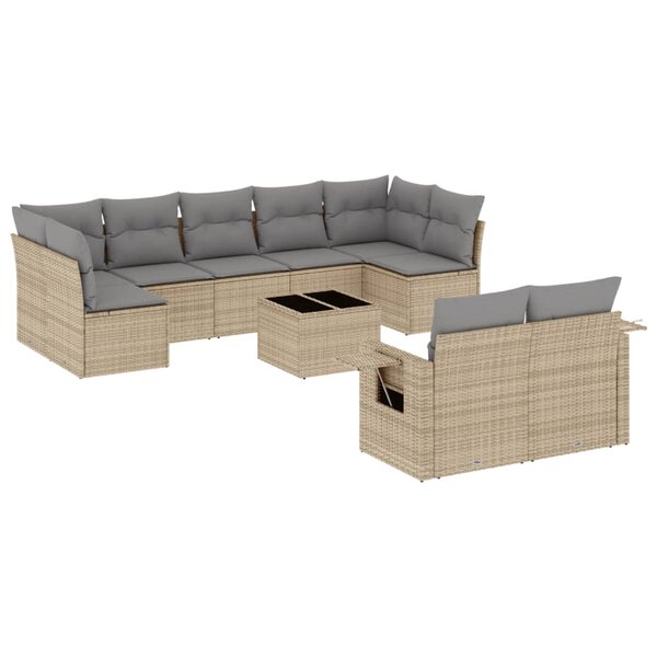 vidaXL Salon de jardin avec coussins 10 Pièces beige résine tressée