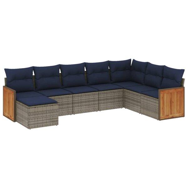 vidaXL Salon de jardin 8 Pièces avec coussins gris résine tressée