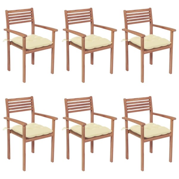 vidaXL Chaises de jardin empilables avec coussins lot de 6 Teck solide