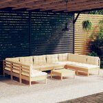 vidaXL Salon de jardin 10 Pièces avec coussins crème bois de pin massif