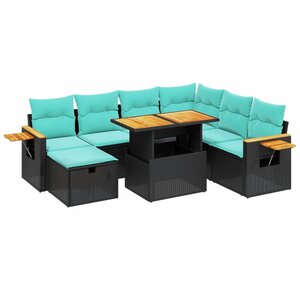 vidaXL Salon de jardin 8 Pièces avec coussins noir résine tressée