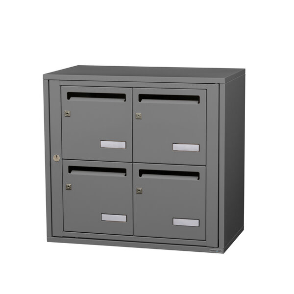 Bloc collectif Leabox  2x2  grade 3  simple face  intérieur  fixation murale  gris poussière ral 7037 finition brillante