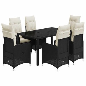 vidaXL Ensemble de bistro de jardin 7 Pièces coussins noir poly rotin