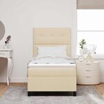 vidaXL Lit à ressorts avec matelas avec LED Crème 100 x 200 cm tissu