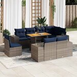 vidaXL Salon de jardin 9 Pièces avec coussins gris résine tressée