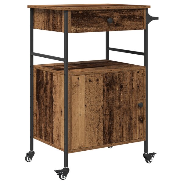 vidaXL Chariot de Cuisine Bois Ancien 56x43x89.5 cm Bois Ingénieré